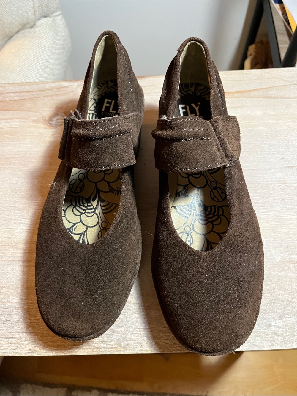 Women’s Fly London Chocolate Suede Maryjanes